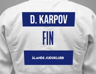 Judo GI with a backnumber showing the name Daniil Karpov from Ålands Judoklubb