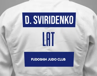 Judo GI with a backnumber showing the name Daniils Sviridenko from FUDOSHIN Judo Club
