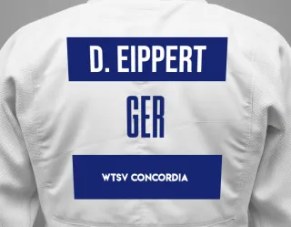 Judo GI with a backnumber showing the name Danil Eippert from WTSV Concordia
