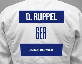 Judo GI with a backnumber showing the name Danil Ruppel from JG Sachsenwald