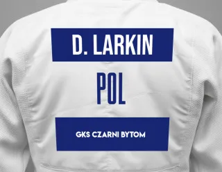 Judo GI with a backnumber showing the name Danylo Larkin from GKS Czarni Bytom