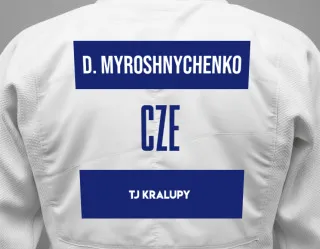 Judo GI with a backnumber showing the name Danylo Myroshnychenko from TJ Kralupy