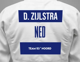 Judo GI with a backnumber showing the name Daphne Zijlstra from Team 53 ° Noord