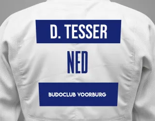 Judo GI with a backnumber showing the name Dara Tesser from Budoclub Voorburg