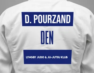 Judo GI with a backnumber showing the name Dario Pourzand from Lyngby Judo & Ju-Jutsu Klub