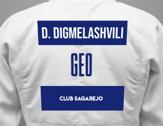 Judo GI with a backnumber showing the name David Digmelashvili from Club Sagarejo