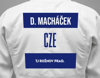 Judo GI with a backnumber showing the name David Macháček from TJ Rožnov pRad.
