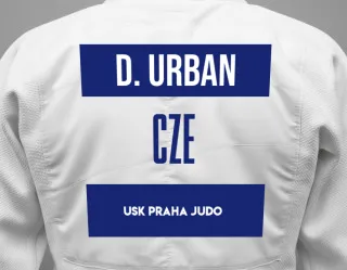 Judo GI with a backnumber showing the name David Max Urban from USK Praha Judo