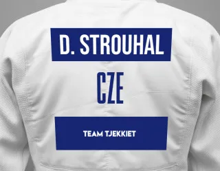 Judo GI with a backnumber showing the name David Strouhal from Team Tjekkiet