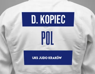 Judo GI with a backnumber showing the name Dawid Kopiec from UKS Judo Kraków 