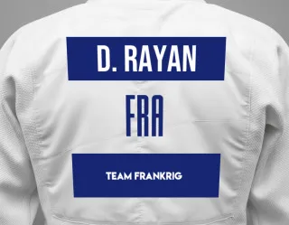 Judo GI with a backnumber showing the name Denane Rayan from Team Frankrig