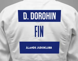 Judo GI with a backnumber showing the name Denys Dorohin from Ålands Judoklubb