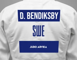Judo GI with a backnumber showing the name Dis Bendiksby from Judo Arvika