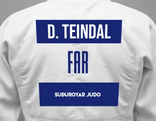 Judo GI with a backnumber showing the name Dánjal Teindal from Suðuroyar Judo