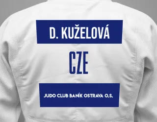 Judo GI with a backnumber showing the name Dominika Kuželová from Judo Club Baník Ostrava o.s.