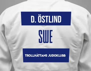 Judo GI with a backnumber showing the name Douglas östlind from Trollhättans Judoklubb