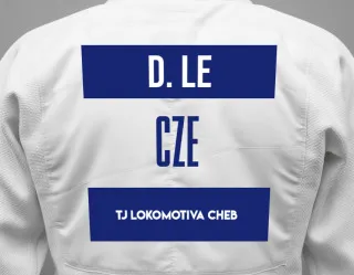 Judo GI with a backnumber showing the name Duc Tri Le from TJ Lokomotiva Cheb