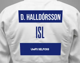Judo GI with a backnumber showing the name Dynþór Halldórsson from Umfs Selfoss