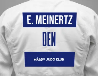Judo GI with a backnumber showing the name Ea Meinertz from Måløv Judo Klub