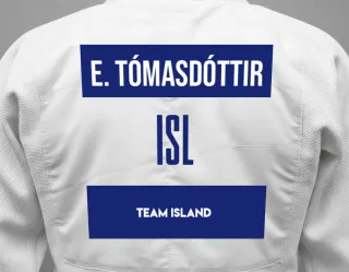 Judo GI with a backnumber showing the name Edda Tómasdóttir from Team Island
