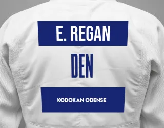 Judo GI with a backnumber showing the name Eddison Regan from Kodokan Odense