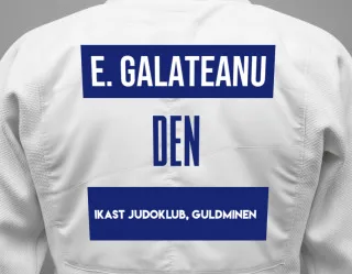 Judo GI with a backnumber showing the name Eduard Andrei Galateanu from Ikast Judoklub, Guldminen