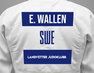 Judo GI with a backnumber showing the name Edvard Wallen from Landvetter Judoklubb