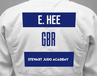 Judo GI with a backnumber showing the name Edward Hee from Stewart Judo Academy