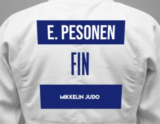 Judo GI with a backnumber showing the name Eelis Pesonen from Mikkelin Judo