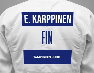 Judo GI with a backnumber showing the name Eero Karppinen from Tampereen Judo