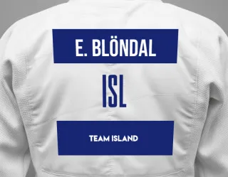 Judo GI with a backnumber showing the name Egill Blöndal from Team Island