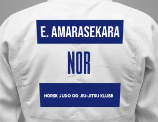 Judo GI with a backnumber showing the name Egilsten Amarasekara from Norsk Judo og jiu-jitsu Klubb