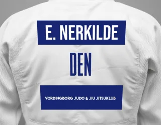 Judo GI with a backnumber showing the name Eli Nerkilde from Vordingborg judo & jiu jitsuklub