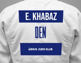 Judo GI with a backnumber showing the name Elias Al Khabaz from Århus Judo Klub