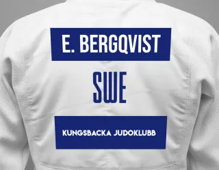 Judo GI with a backnumber showing the name Elias Bergqvist from Kungsbacka Judoklubb
