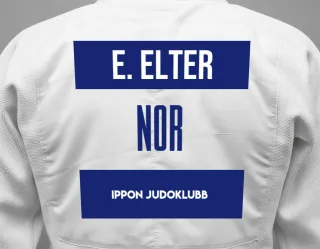 Judo GI with a backnumber showing the name Elias Elter from Ippon Judoklubb