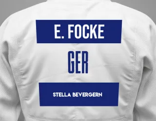 Judo GI with a backnumber showing the name Elias Focke from Stella Bevergern