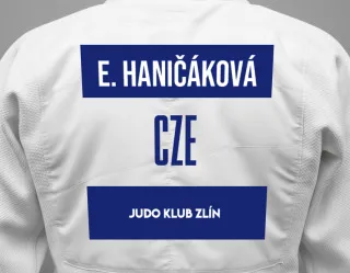 Judo GI with a backnumber showing the name Eliška Haničáková from Judo Klub Zlín