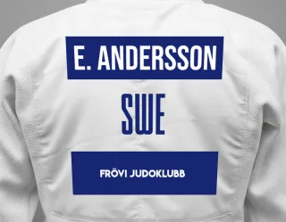 Judo GI with a backnumber showing the name Ella Andersson from Frövi Judoklubb