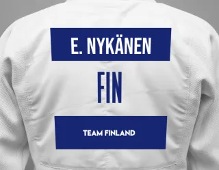 Judo GI with a backnumber showing the name Ella Nykänen from Team Finland