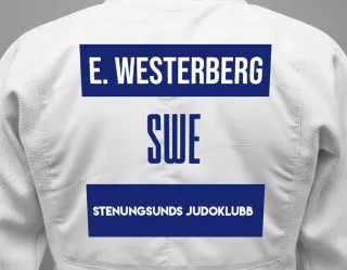 Judo GI with a backnumber showing the name Elsa Westerberg from Stenungsunds Judoklubb