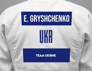Judo GI with a backnumber showing the name Elza Gryshchenko from Team Ukrine