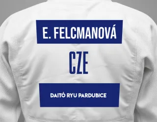 Judo GI with a backnumber showing the name Ema Felcmanová from Daitó Ryu Pardubice