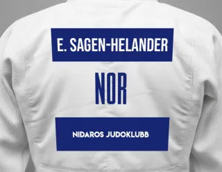Judo GI with a backnumber showing the name Embla Sagen-Helander from Nidaros judoklubb