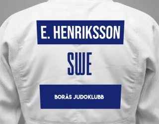 Judo GI with a backnumber showing the name Emil Henriksson from Borås Judoklubb