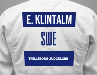 Judo GI with a backnumber showing the name Emil Klintalm from Trelleborg Judoklubb
