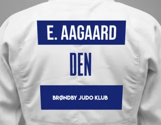 Judo GI with a backnumber showing the name Emil Sødam Aagaard from Brøndby Judo Klub