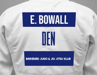 Judo GI with a backnumber showing the name Emilia Bowall from Birkerød Judo & Jiu Jitsu Klub