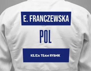 Judo GI with a backnumber showing the name Emilia Franczewska from Kejza Team Rybnik