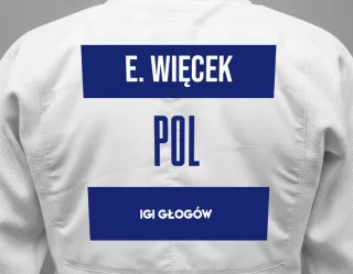 Judo GI with a backnumber showing the name Emilia Więcek from IGI Głogów